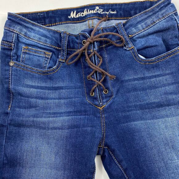 Machine Nouvelle Mode Distressed Jeans Blue Skinny Juniors sz 3 Lace Up Fly - Picture 3 of 12